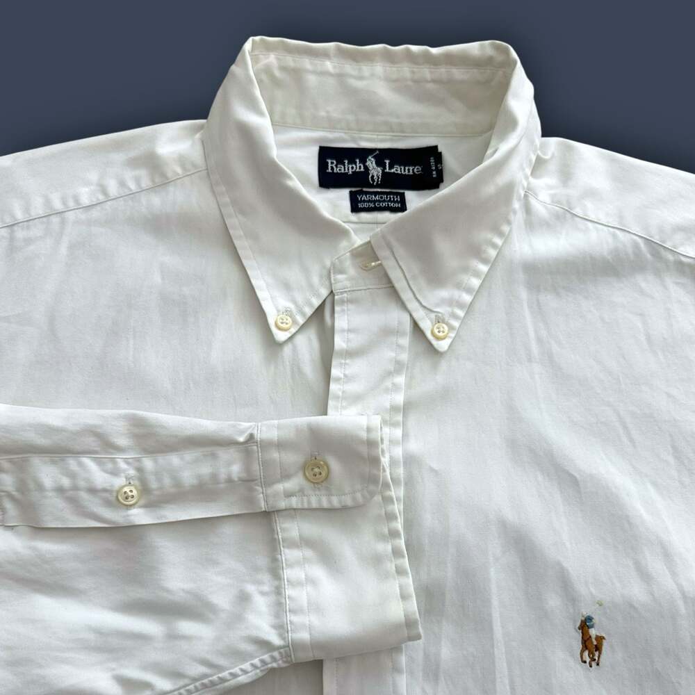 Vtg Ralph Lauren Yarmouth White Button Down Oxford Shirt 16.5/L